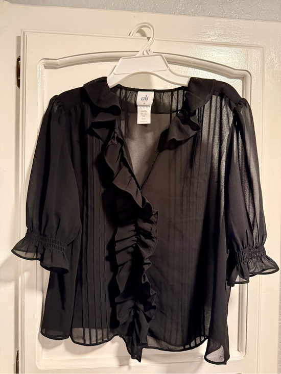 CAbi Tops - Cabi Cherish Black Ruffle V-Neck Blouse - Size Medium